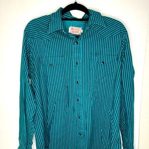 Turquoise and black western snap shirt